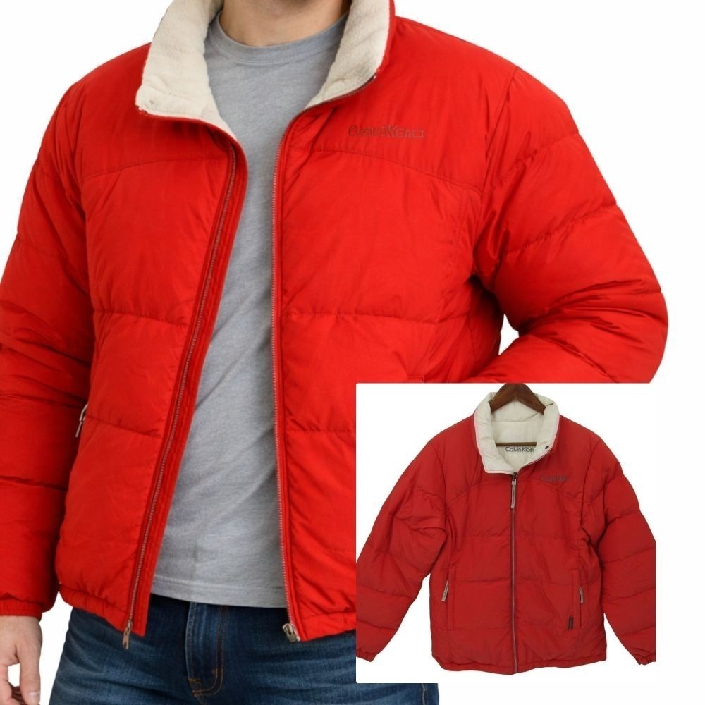 Calvin Klein Puffer Jacket Down Zip Winter Coat Red M‎